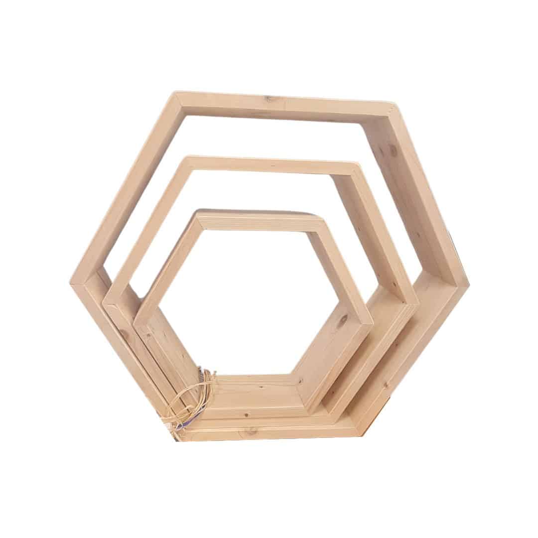lot_etageres_bois_recycle_hexagonale_decoration_murale_objet_plante_salon_cuisine_chambre_grenoble_lespace-2b_pas_cher Lot de 3 étagères hexagonale en bois recyclé – Idée déco murale écologique – Image 1