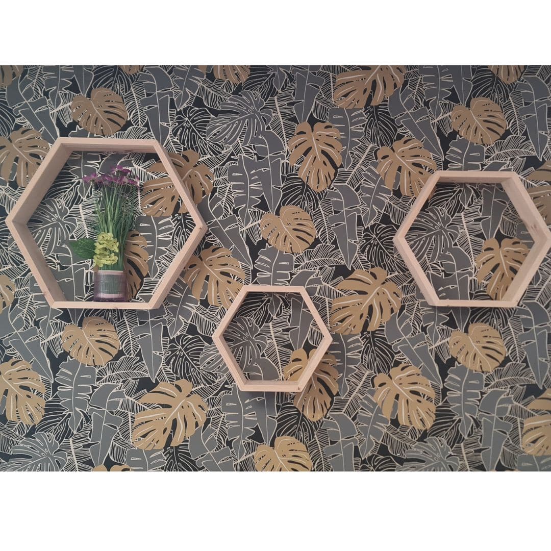 Lot de 3 étagères hexagonale en bois recyclé – Idée déco murale écologique – Image 2